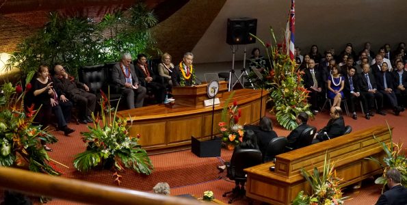 Governor David Ige's address before the twenty-ninth state legislature meeting in joint session January 23, 2017. Photo courtesy of Hawaii State Senate