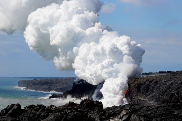 New lava cascade at Kamokuna in Hawai‘i Volcanoes National Park on Monday, January 2. NPS Photo/J.Ferracane