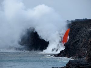 A telephoto lens captures a closer view of the Kamokuna "firehose flow." Photo taken Wednesday, February 8, 2017 courtesy of USGS/HVO