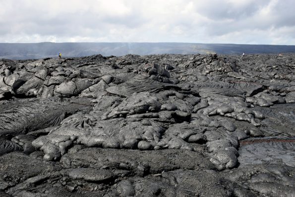 The surface breakout that started on February 10 remains active on the coastal plain just east of the main episode 61g lava flow field. The flow front, pictured here, advanced to about 300 m (0.2 miles) from the emergency access road in Hawaiʻi Volcanoes National Park, but appeared to be stalled this afternoon. However, there is still active pāhoehoe visible on the coastal plain, with the closest breakouts observed at about 500 m (0.3 miles) from the road. Photo taken Saturday, March 2, 2017 courtesy of USGS/HVO