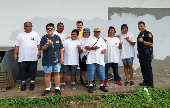 Pictured: Officer Paul Mangus, along with Goodwill Aina Keepers volunteers: John Guillermo, Josiah Davis, Brittany Lum, Teresa Moore, Ehlee-Boy Umayas, Tricia Pavao, Trey Gacayan, Eleanor Ibara and Derek Lopez. Not pictured: Jody Silva, Rachel Medeiros and Officer Gregg Silva