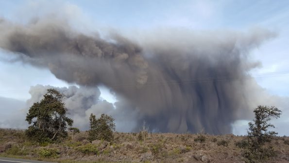 An ash cloud rises over Hawaii Volcanoes National Park Thursday, May 24, 2018. Photo courtesy of Pamela Mizuno.