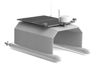 This rendering shows the unmanned and autonomous marine vehicle prototype that Tridentis AMV is developing for the National Oceanographic and Atmospheric Agency. NOAA will use the marine vehicles to test water quality and monitor endangered coral reefs. (Photo courtesy Tridentis AMV)