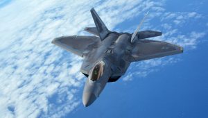 A 154th Wing Hawaii Air National Guard F-22 Raptor flies behind a 434th Air Refueling Wing KC-135 Stratotanker from Grissom Air Reserve Base, Indiana, near Hawaii during the Rim of the Pacific (RIMPAC) exercise, July 17, 2018. DOD Photo